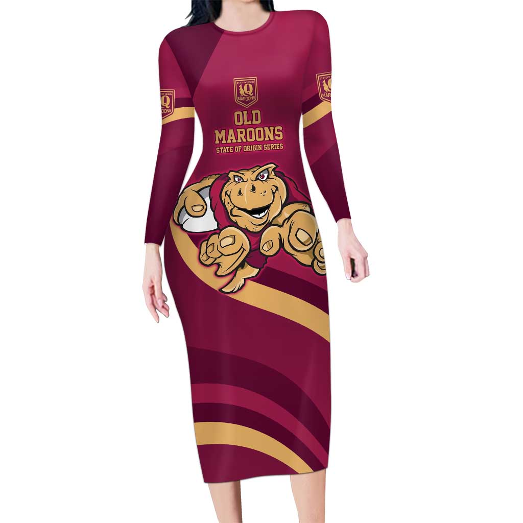Custom QLD Maroons Cane Toad Long Sleeve Bodycon Dress Queensland Origin No1