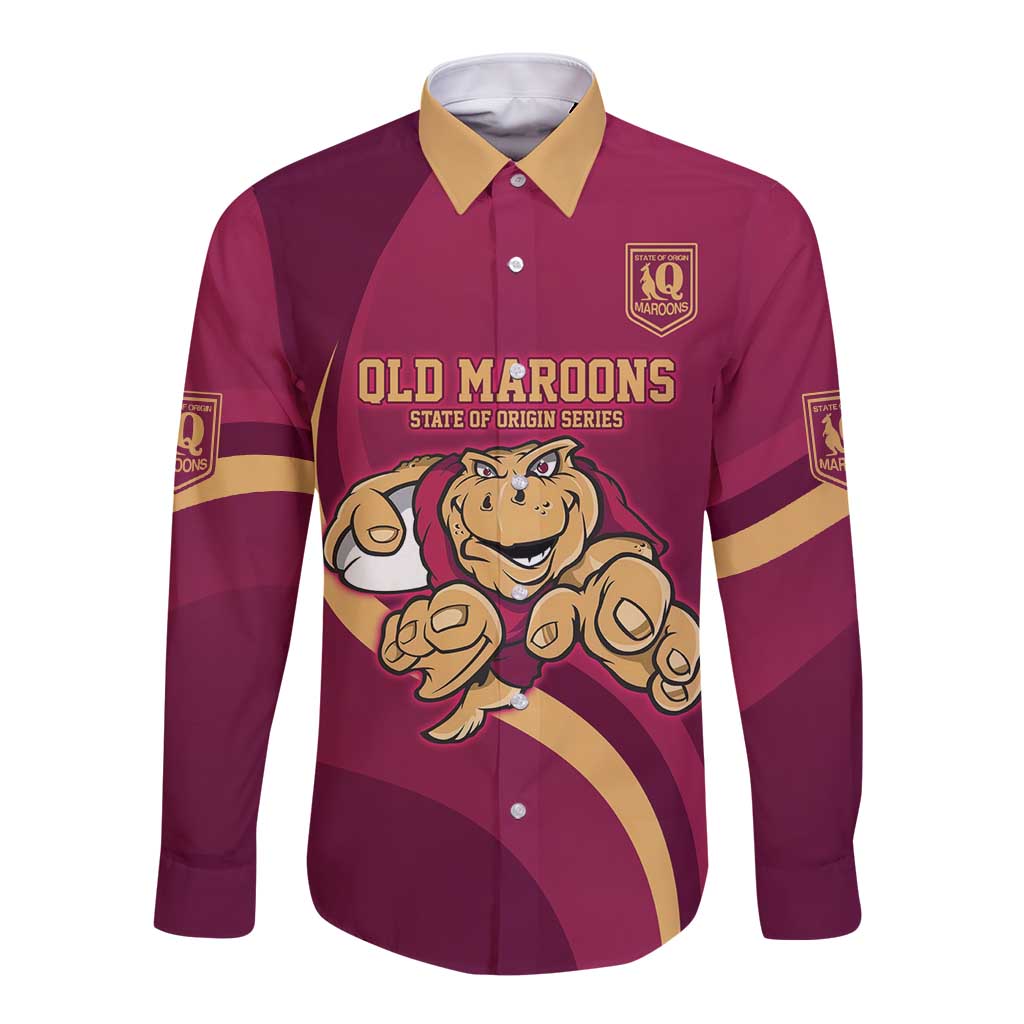Custom QLD Maroons Cane Toad Long Sleeve Button Shirt Queensland Origin No1