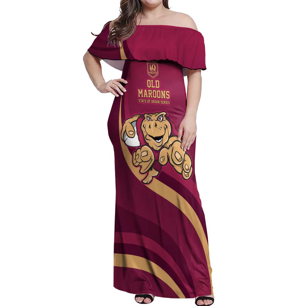 Custom QLD Maroons Cane Toad Off Shoulder Maxi Dress Queensland Origin No1