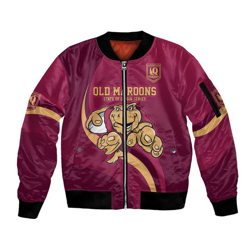 Custom QLD Maroons Cane Toad Sleeve Zip Bomber Jacket Queensland Origin No1