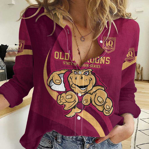 Custom QLD Maroons Cane Toad Women Casual Shirt Queensland Origin No1