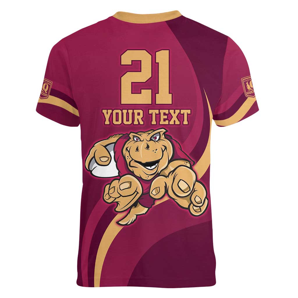 Custom QLD Maroons Cane Toad Women V-Neck T-Shirt Queensland Origin No1