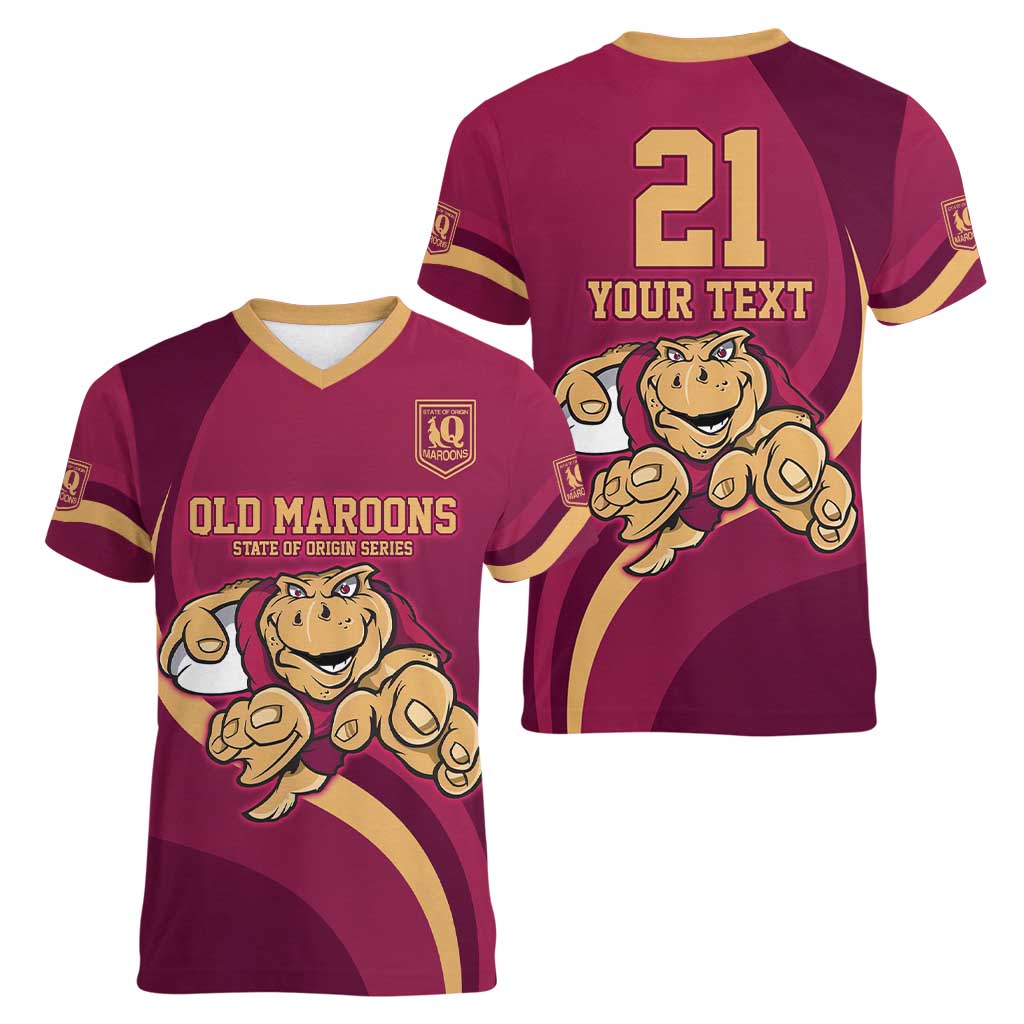 Custom QLD Maroons Cane Toad Women V-Neck T-Shirt Queensland Origin No1