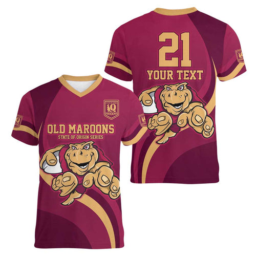 Custom QLD Maroons Cane Toad Women V-Neck T-Shirt Queensland Origin No1