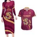 Custom QLD Maroons Cane Toad Couples Matching Long Sleeve Bodycon Dress and Hawaiian Shirt Queensland Origin No2