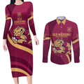 Custom QLD Maroons Cane Toad Couples Matching Long Sleeve Bodycon Dress and Long Sleeve Button Shirt Queensland Origin No2