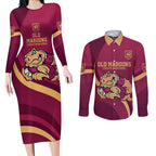 Custom QLD Maroons Cane Toad Couples Matching Long Sleeve Bodycon Dress and Long Sleeve Button Shirt Queensland Origin No2