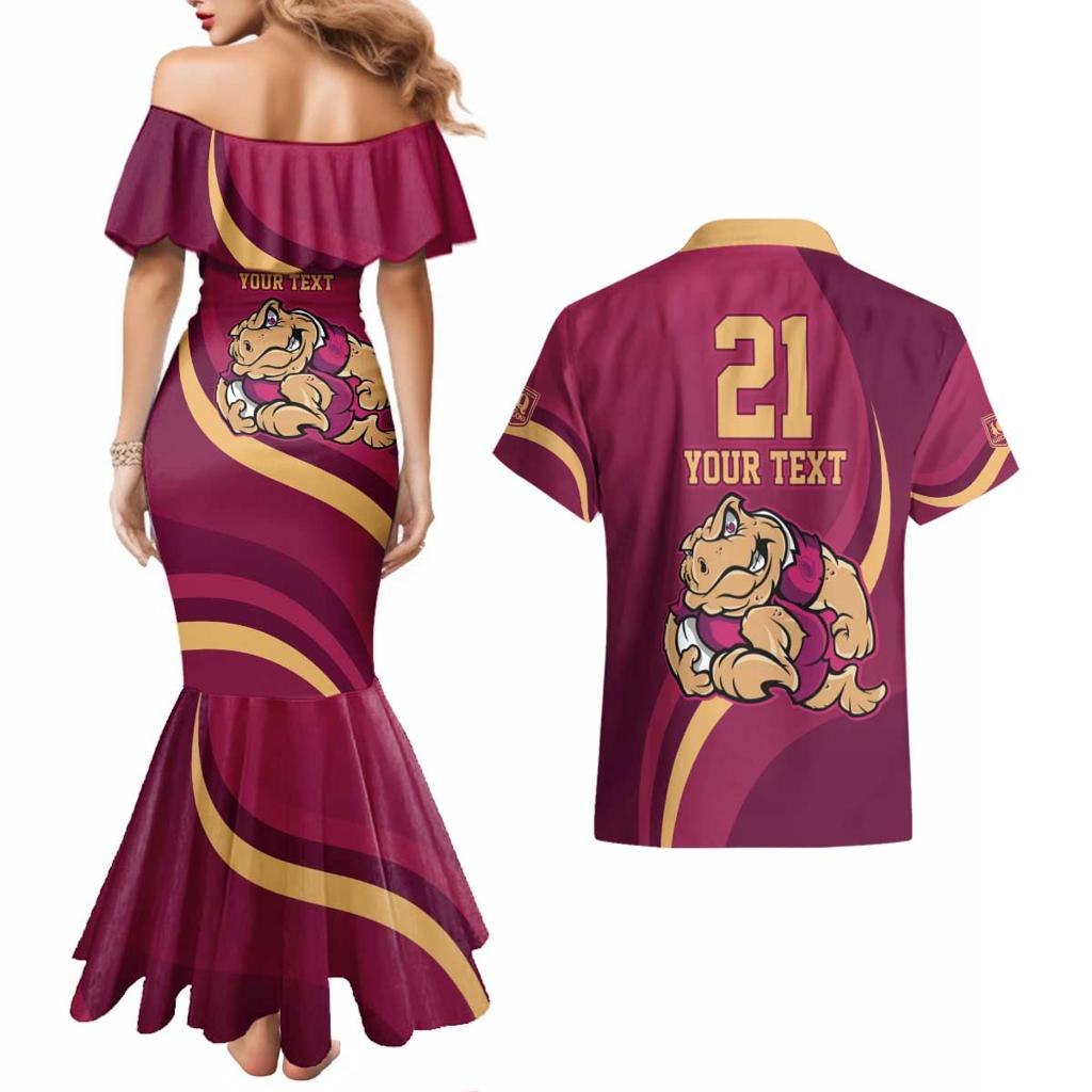 Custom QLD Maroons Cane Toad Couples Matching Mermaid Dress and Hawaiian Shirt Queensland Origin No2