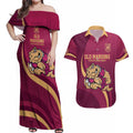 Custom QLD Maroons Cane Toad Couples Matching Off Shoulder Maxi Dress and Hawaiian Shirt Queensland Origin No2