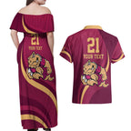 Custom QLD Maroons Cane Toad Couples Matching Off Shoulder Maxi Dress and Hawaiian Shirt Queensland Origin No2