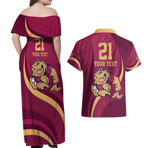 Custom QLD Maroons Cane Toad Couples Matching Off Shoulder Maxi Dress and Hawaiian Shirt Queensland Origin No2