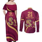 Custom QLD Maroons Cane Toad Couples Matching Off Shoulder Maxi Dress and Long Sleeve Button Shirt Queensland Origin No2