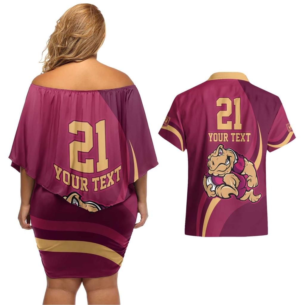 Custom QLD Maroons Cane Toad Couples Matching Off Shoulder Short Dress and Hawaiian Shirt Queensland Origin No2