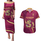 Custom QLD Maroons Cane Toad Couples Matching Puletasi and Hawaiian Shirt Queensland Origin No2
