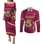 Custom QLD Maroons Cane Toad Couples Matching Puletasi and Long Sleeve Button Shirt Queensland Origin No2