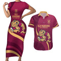 Custom QLD Maroons Cane Toad Couples Matching Short Sleeve Bodycon Dress and Hawaiian Shirt Queensland Origin No2