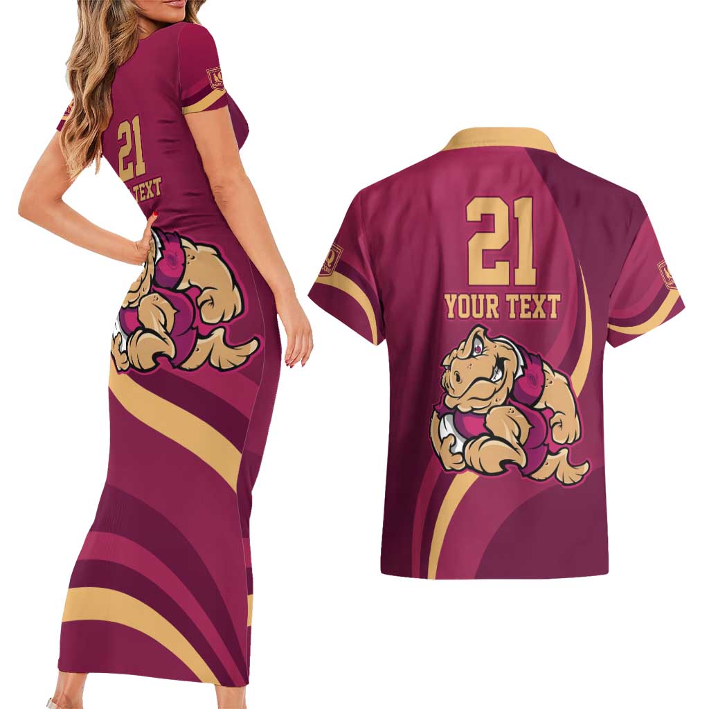 Custom QLD Maroons Cane Toad Couples Matching Short Sleeve Bodycon Dress and Hawaiian Shirt Queensland Origin No2