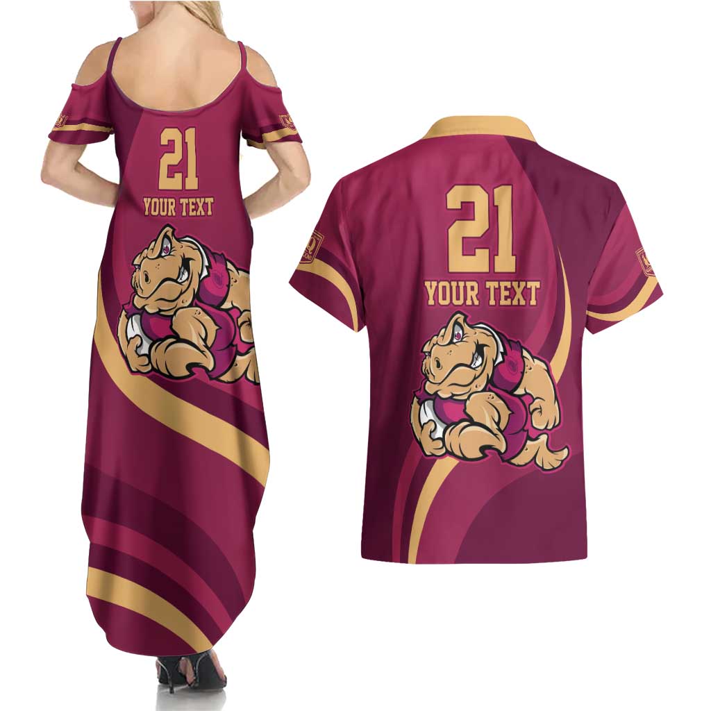 Custom QLD Maroons Cane Toad Couples Matching Summer Maxi Dress and Hawaiian Shirt Queensland Origin No2