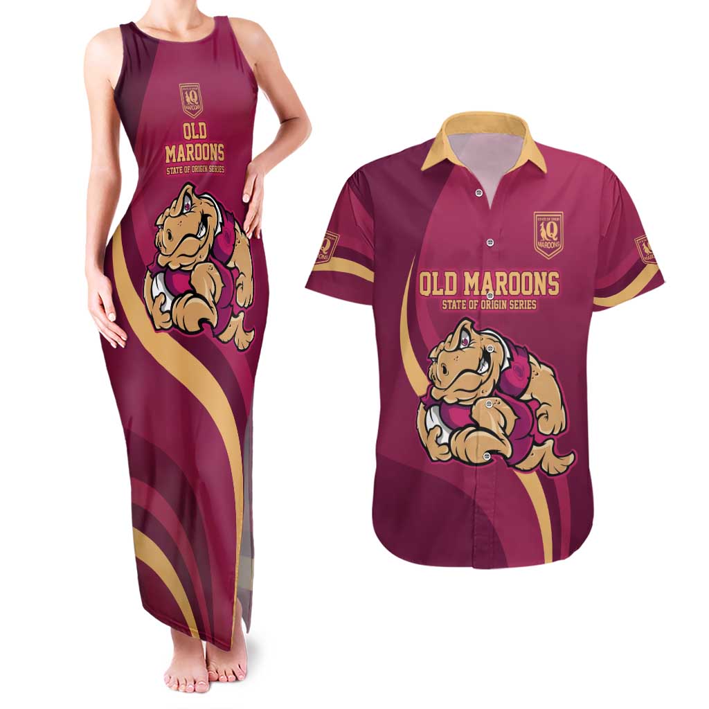 Custom QLD Maroons Cane Toad Couples Matching Tank Maxi Dress and Hawaiian Shirt Queensland Origin No2