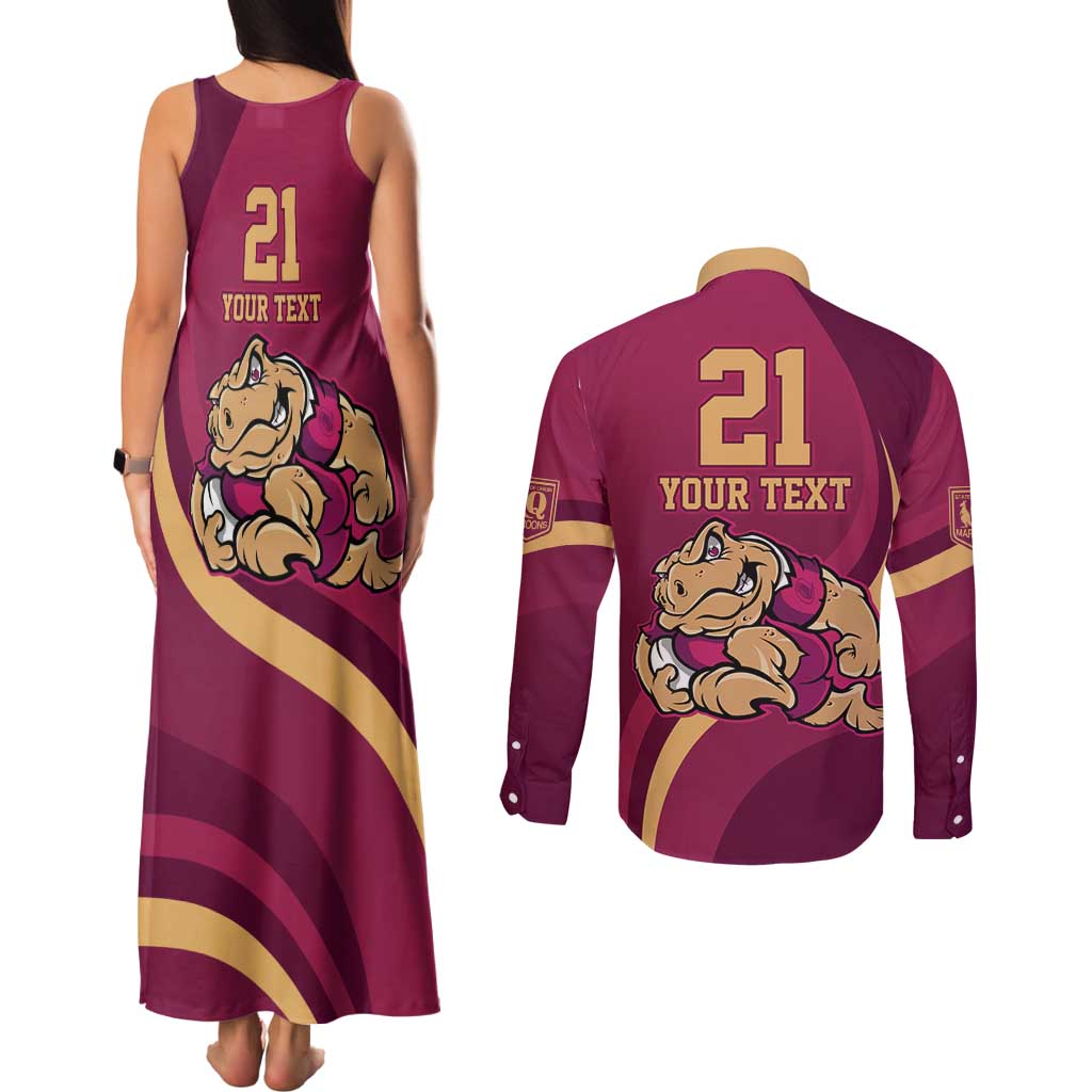 Custom QLD Maroons Cane Toad Couples Matching Tank Maxi Dress and Long Sleeve Button Shirt Queensland Origin No2