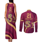 Custom QLD Maroons Cane Toad Couples Matching Tank Maxi Dress and Long Sleeve Button Shirt Queensland Origin No2