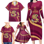 Custom QLD Maroons Cane Toad Family Matching Long Sleeve Bodycon Dress and Hawaiian Shirt Queensland Origin No2
