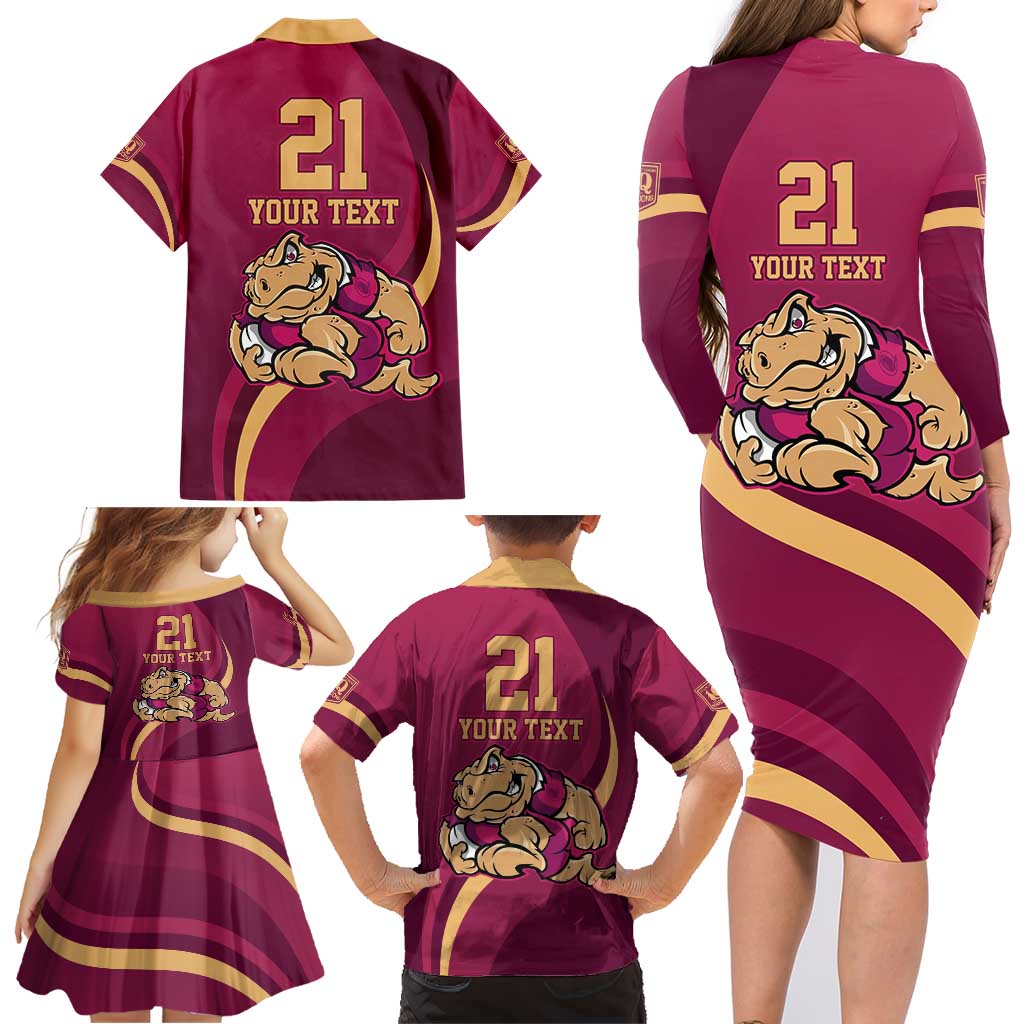 Custom QLD Maroons Cane Toad Family Matching Long Sleeve Bodycon Dress and Hawaiian Shirt Queensland Origin No2