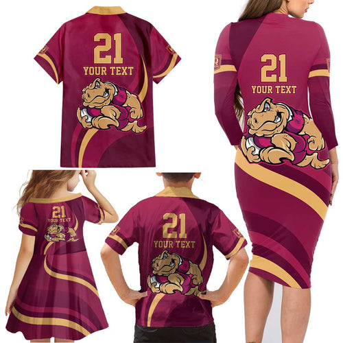Custom QLD Maroons Cane Toad Family Matching Long Sleeve Bodycon Dress and Hawaiian Shirt Queensland Origin No2