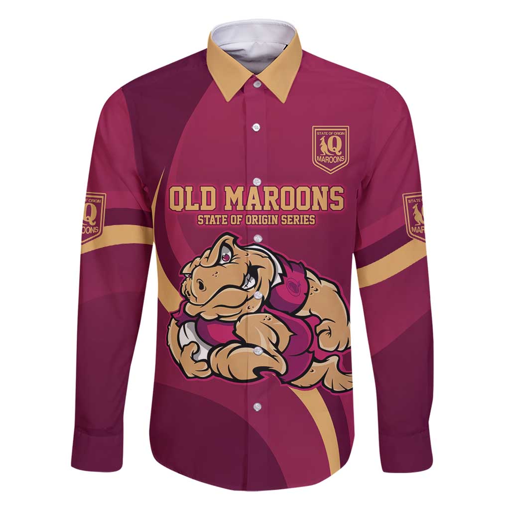 Custom QLD Maroons Cane Toad Family Matching Long Sleeve Bodycon Dress and Hawaiian Shirt Queensland Origin No2