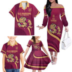 Custom QLD Maroons Cane Toad Family Matching Off The Shoulder Long Sleeve Dress and Hawaiian Shirt Queensland Origin No2