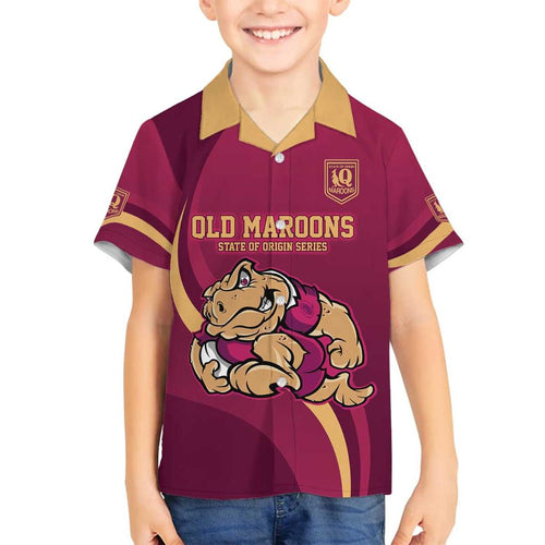 Custom QLD Maroons Cane Toad Family Matching Off The Shoulder Long Sleeve Dress and Hawaiian Shirt Queensland Origin No2