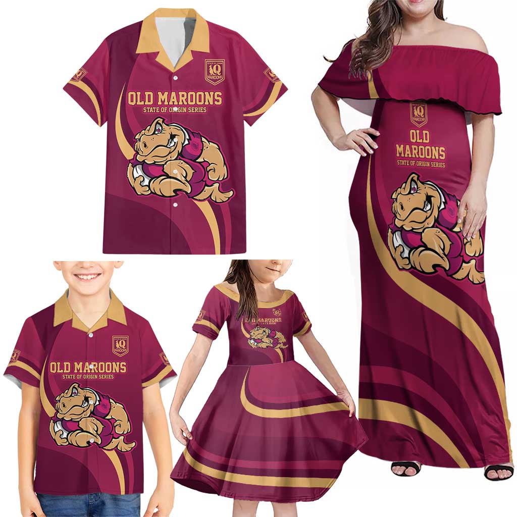 Custom QLD Maroons Cane Toad Family Matching Off Shoulder Maxi Dress and Hawaiian Shirt Queensland Origin No2