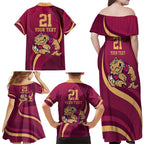 Custom QLD Maroons Cane Toad Family Matching Off Shoulder Maxi Dress and Hawaiian Shirt Queensland Origin No2