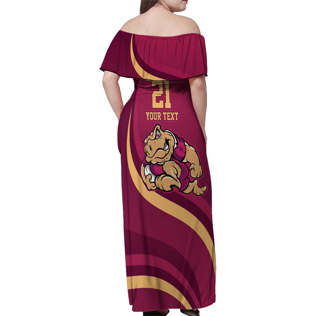 Custom QLD Maroons Cane Toad Family Matching Off Shoulder Maxi Dress and Hawaiian Shirt Queensland Origin No2
