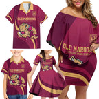 Custom QLD Maroons Cane Toad Family Matching Off Shoulder Short Dress and Hawaiian Shirt Queensland Origin No2