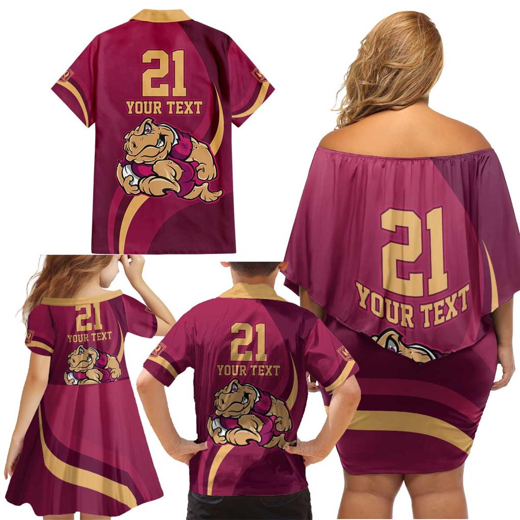 Custom QLD Maroons Cane Toad Family Matching Off Shoulder Short Dress and Hawaiian Shirt Queensland Origin No2