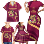 Custom QLD Maroons Cane Toad Family Matching Short Sleeve Bodycon Dress and Hawaiian Shirt Queensland Origin No2