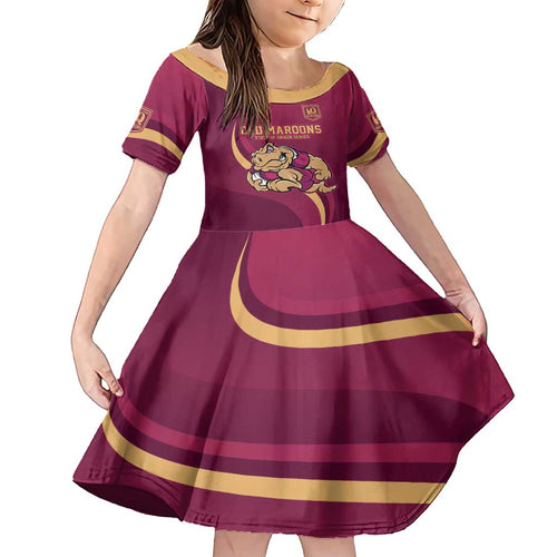 Custom QLD Maroons Cane Toad Family Matching Short Sleeve Bodycon Dress and Hawaiian Shirt Queensland Origin No2
