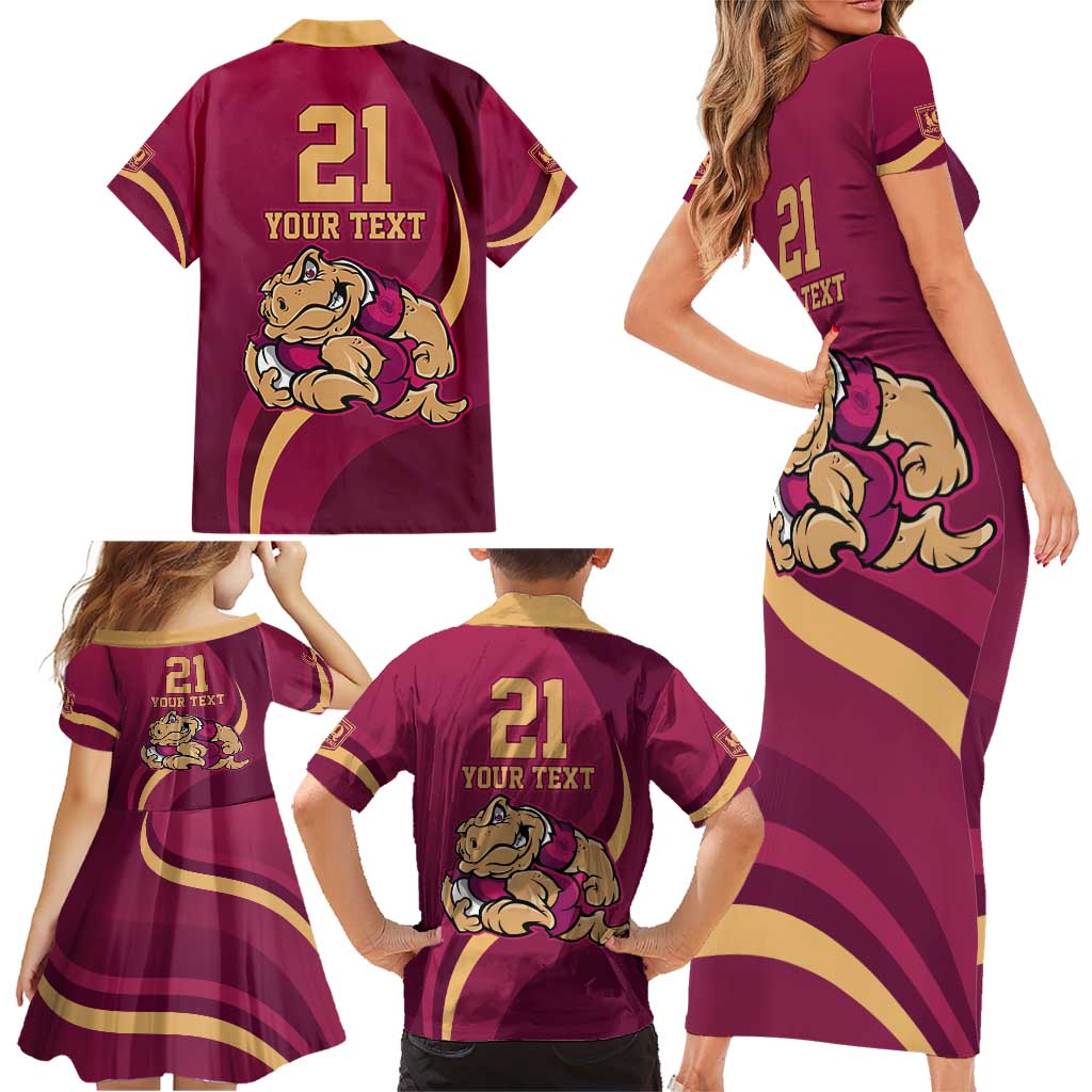 Custom QLD Maroons Cane Toad Family Matching Short Sleeve Bodycon Dress and Hawaiian Shirt Queensland Origin No2