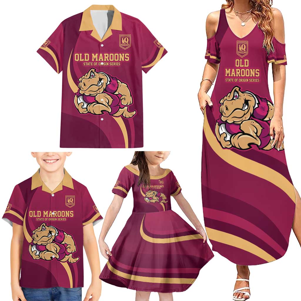 Custom QLD Maroons Cane Toad Family Matching Summer Maxi Dress and Hawaiian Shirt Queensland Origin No2