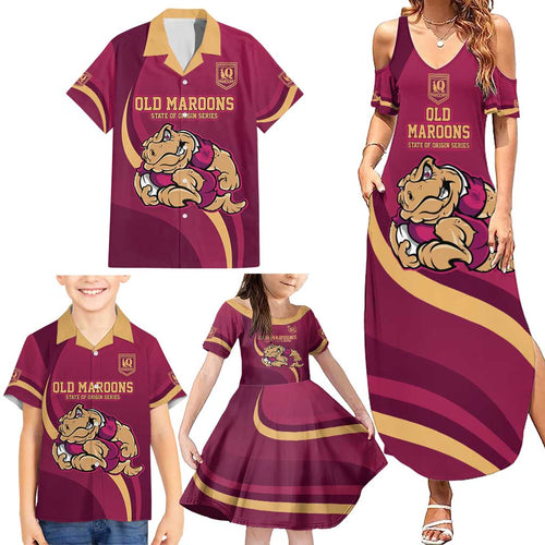 Custom QLD Maroons Cane Toad Family Matching Summer Maxi Dress and Hawaiian Shirt Queensland Origin No2