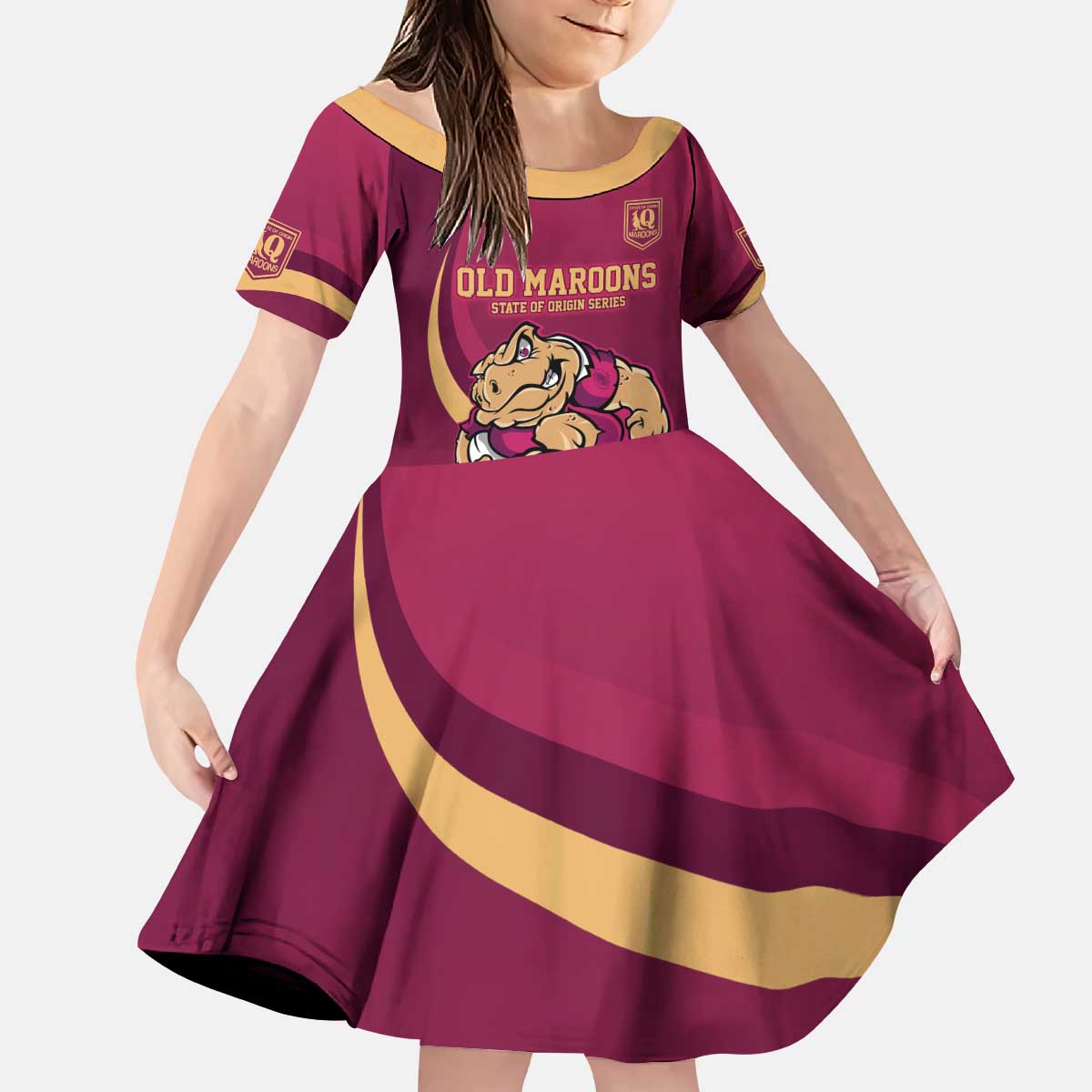 Custom QLD Maroons Cane Toad Kid Short Sleeve Dress Queensland Origin No2