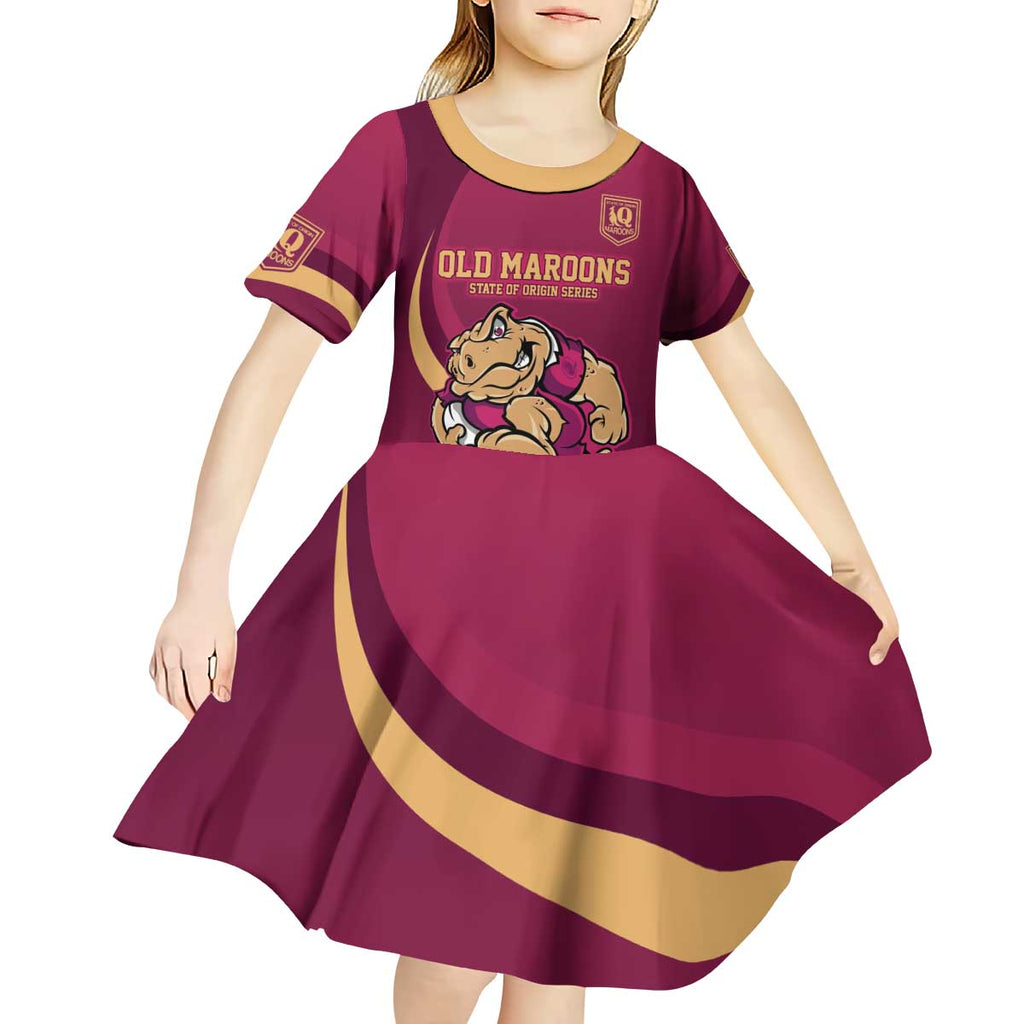 Custom QLD Maroons Cane Toad Kid Short Sleeve Dress Queensland Origin No2