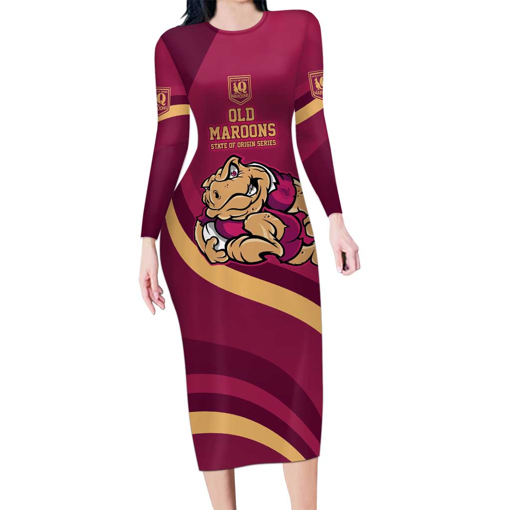 Custom QLD Maroons Cane Toad Long Sleeve Bodycon Dress Queensland Origin No2