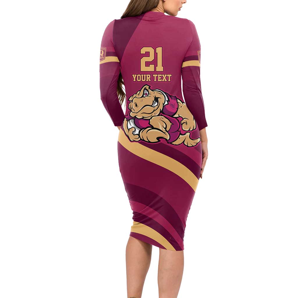 Custom QLD Maroons Cane Toad Long Sleeve Bodycon Dress Queensland Origin No2