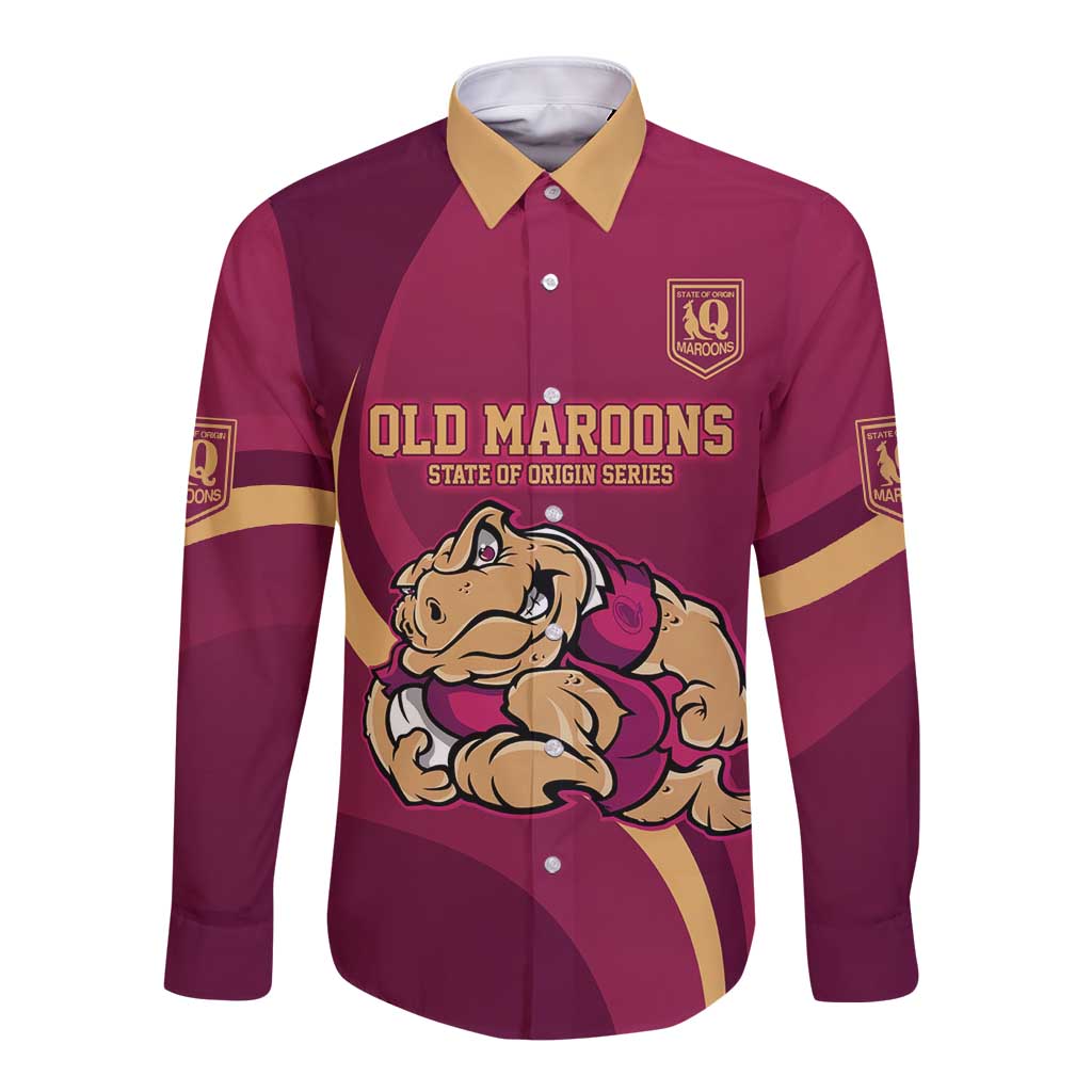 Custom QLD Maroons Cane Toad Long Sleeve Button Shirt Queensland Origin No2