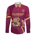 Custom QLD Maroons Cane Toad Long Sleeve Button Shirt Queensland Origin No2