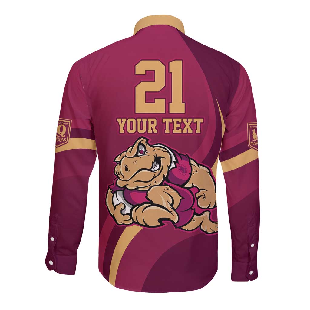 Custom QLD Maroons Cane Toad Long Sleeve Button Shirt Queensland Origin No2
