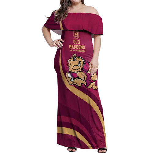 Custom QLD Maroons Cane Toad Off Shoulder Maxi Dress Queensland Origin No2