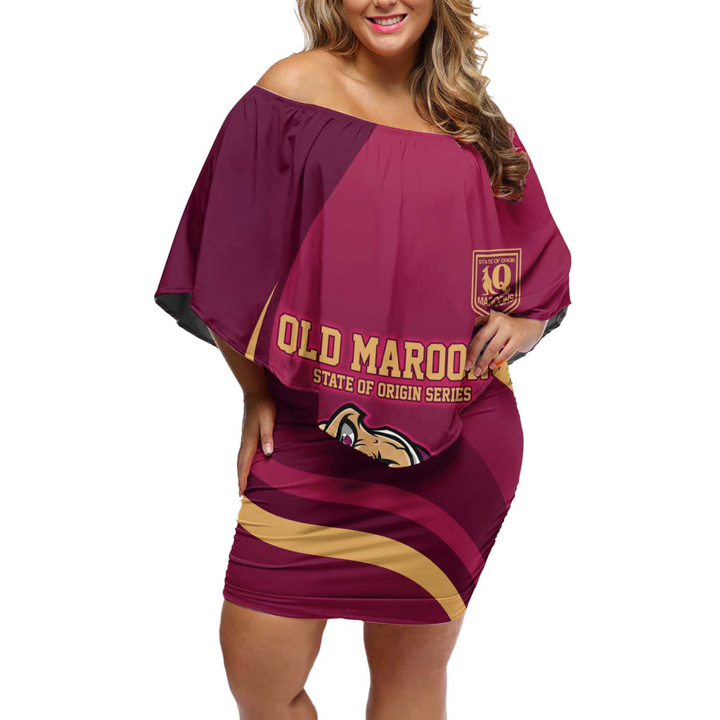 Custom QLD Maroons Cane Toad Off Shoulder Short Dress Queensland Origin No2